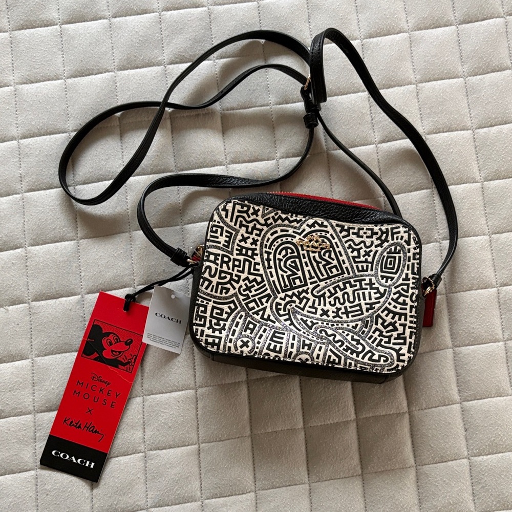 Coach x Keith Haring x Disney - Black &  White Mickey Mouse Crossbody Bag